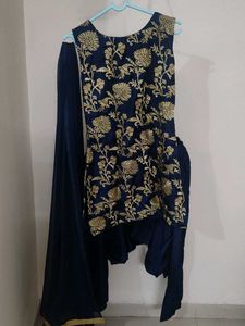 Elegant Navy Blue Kurta Set,patiala and dupat