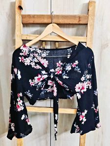 Black Printed Crop Top Size-30- Small