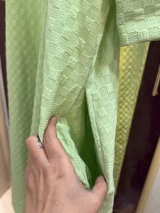Neon Green Checkered Midi Dress With Pockets
