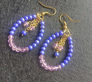 Chic Blue &amp; Pink Beaded Dangle Earring