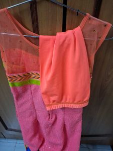 Neon Pink Sequin Sleeveless Kurti And Legg