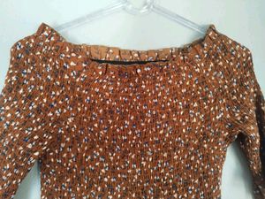 Floral Print Brown Knee Length Dress 🤎۶ৎ