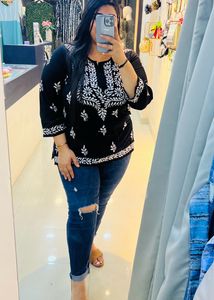 Black Embroidered Tunic Top