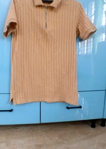 ZARA -Tan Ribbed Polo Shirt