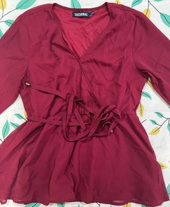 Sassafras Burgundy Wrap Blouse