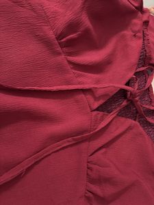 Maroon Tie-Front Crop Top