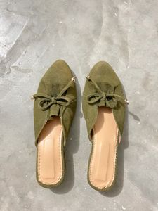 Olive Green Suede Mules