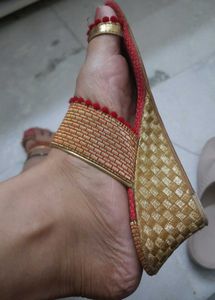 Red &amp; Gold Ethnic Wedge Heels