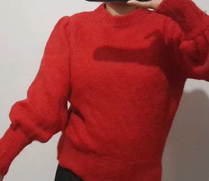 Red Puff Sleeve Sweater