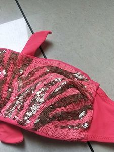 Pink Sequin Zebra Print Bandeau Bikini Top