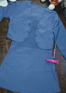Blue Ruched Dress / Top &amp; Shrug Set