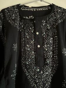 Black And White Short Chikankari Kurta