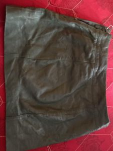 Dark Green Leather Mini Skirt