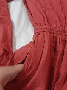 Long Sleeve Button-Down Dress With Side Pocket