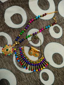 Dupata,2 Neckpiece And Earrings