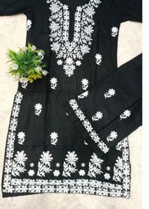 Black Embroidered Kurti Set