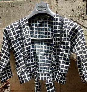 Brad Man Black & White Grid Crop Top