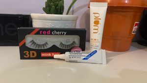Red Cherry Eyelash With Glue And Plum Sheer Matte Day Cream