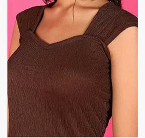 Brown Textured Sleeveless Top
