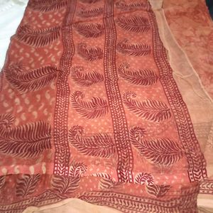 Red Printed Chiffon Saree
