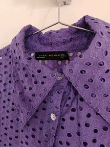 Zara Purple Eyelet Puff Sleeve Shirt