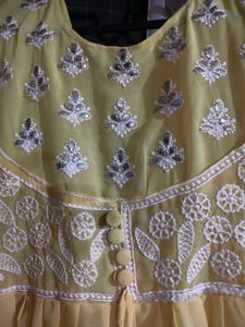 Yellow Embroidered chikankari Anarkali Dress