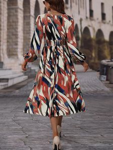 Pintrest Abstract Print Long Sleeve Dress