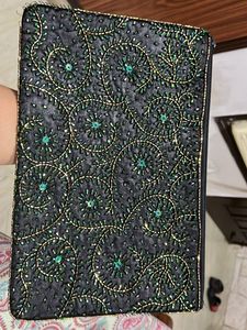 Black Sequence Zip Pouch Clutch