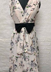 Floral Cream Dress With Deep Back