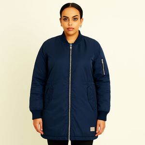 Navy Blue Longline Bomber Jacket