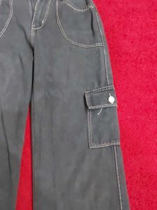 Wide Leg Cargo Black Pants