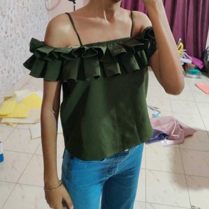 Olive Ruffle Top