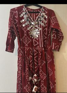 Maroon Mirror Work Kurta