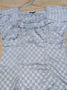 Silver Checkered Ruffle Top