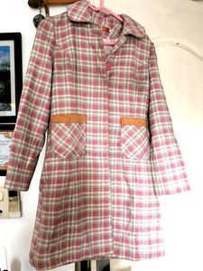 Tweed Knee Length Coat Pinky