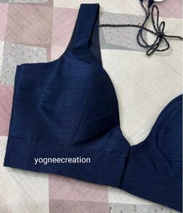 Raw Silk Padded Front Hook Deep Neck Blouse