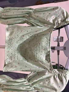 Green Floral Print Crop Top