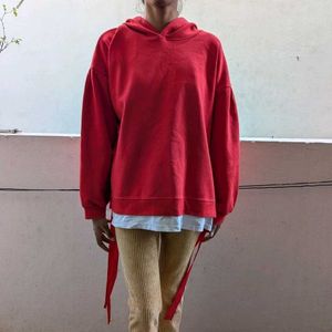 Red&White Casual Sweat Shirt With Red Ties - L