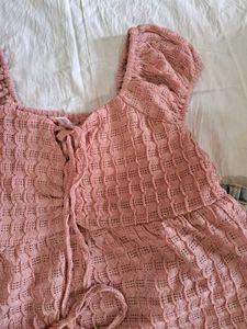 Pink Puff Sleeve Tie-Front Top