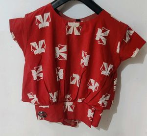 Patterned Red Crop Top
