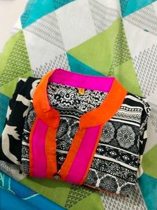 Bird Print Kurti with Neon Trim