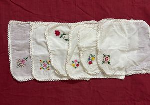 Vintage Embroidery Handkerchief Set of 6