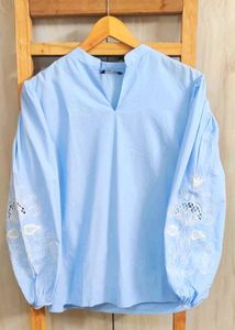 Elegant Blue Embroidered Blouse Size-42
