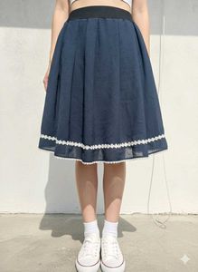 Navy Floral Trim Skirt