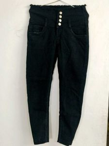 Black High Waisted Button Jeans