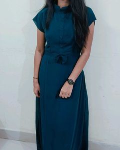 Georgette A Line Flared Blue Gown