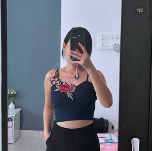Navy Blue Padded Crop Top