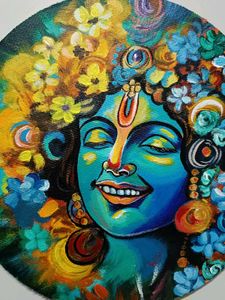 Abstract KRISHNA Painting On Round Canvas