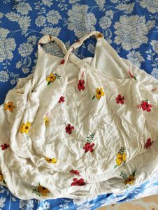 White Floral Fluffy Crop Top