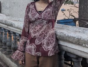 boho paisley bell sleeve top 🍷